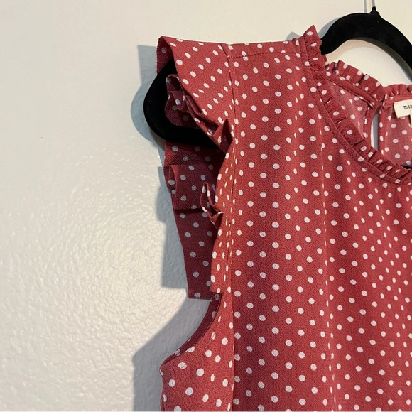 Monteau Red/rust Polka Dot Blouse Women's Size XLarge Segmented Sleeves flowy - Picture 3 of 6